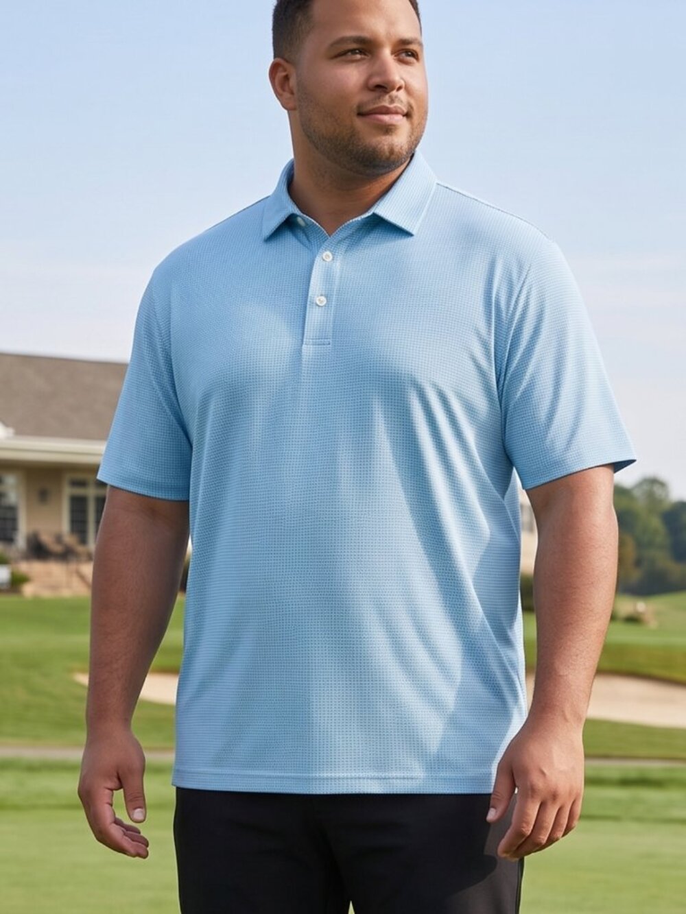 NWT | EAGEGOF Men's Blue Checked Pattern Golf Polo Shirt Short Sleeve | 2XL